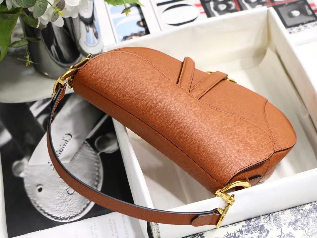 D*or saddle bag in brown grained calfskin