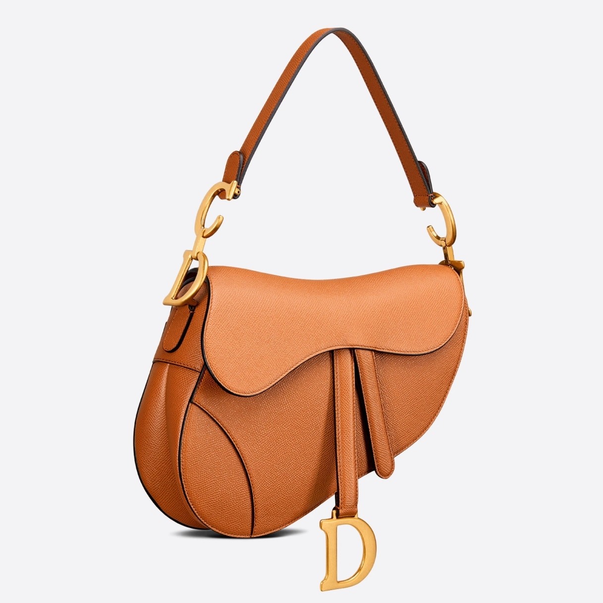D*or saddle bag in brown grained calfskin