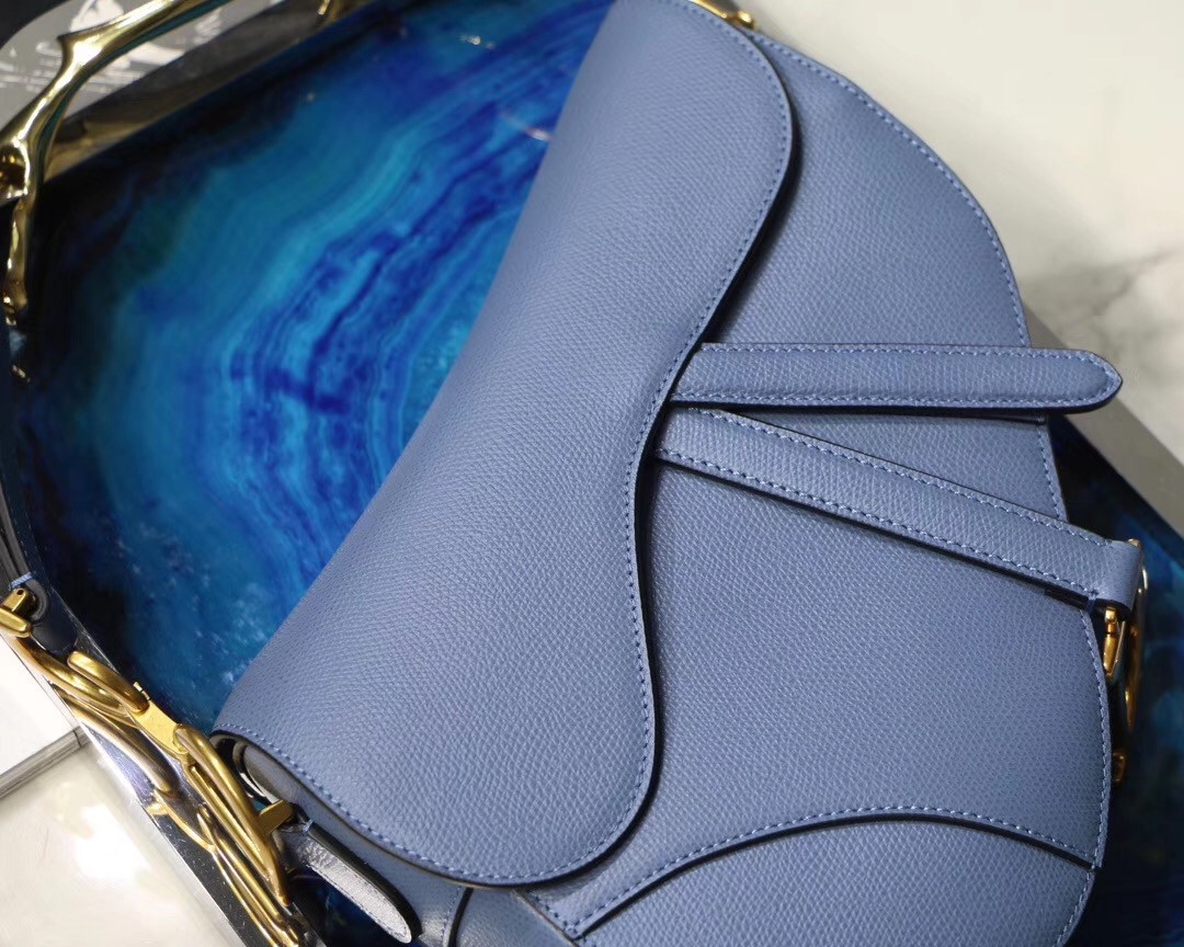 D*or saddle bag in denim blue grained calfskin