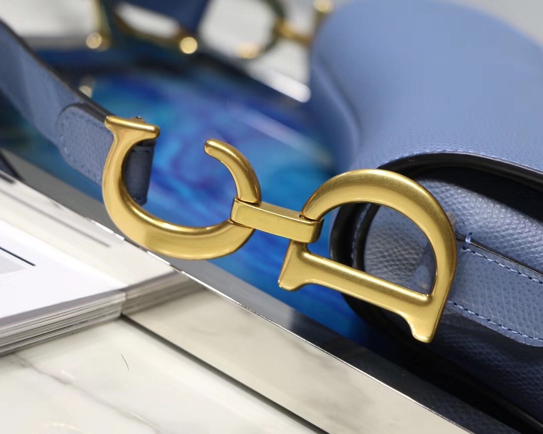 D*or saddle bag in denim blue grained calfskin