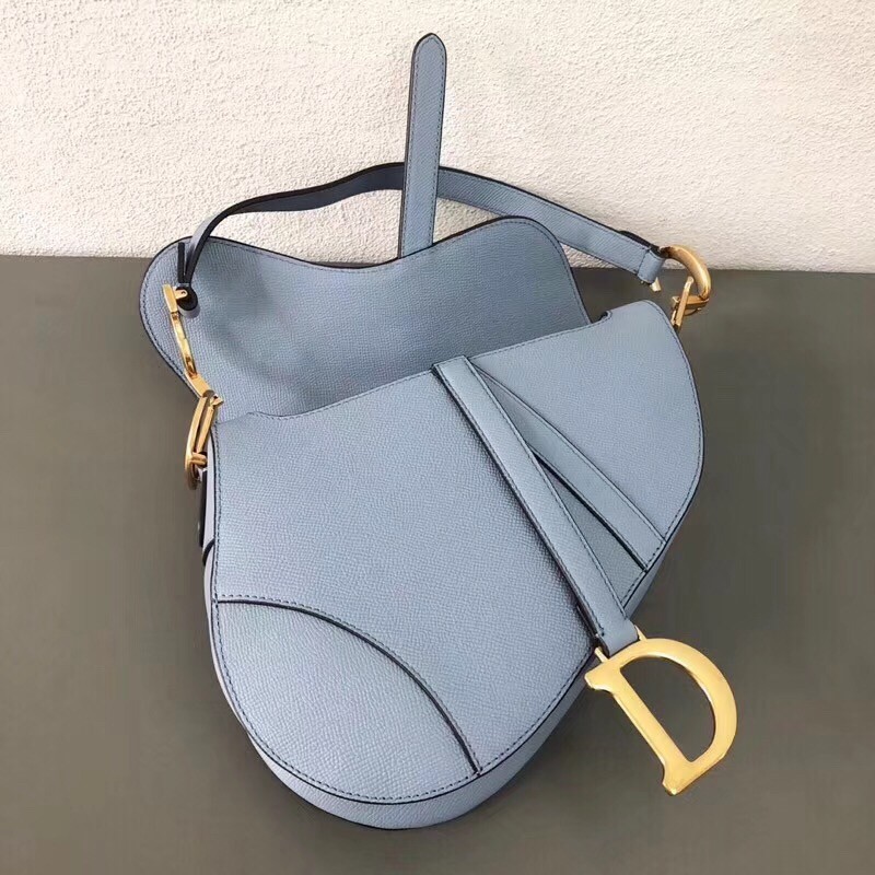 D*or saddle bag in sky blue grained calfskin