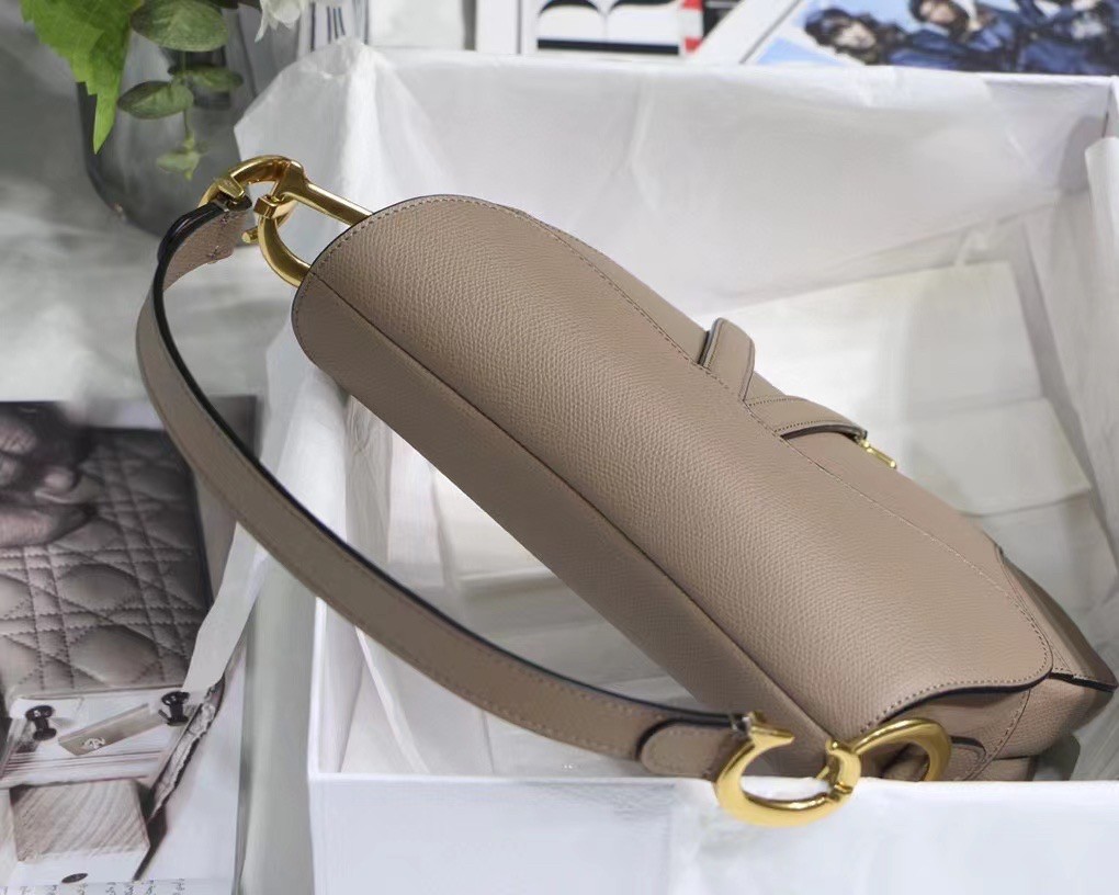D*or saddle bag in warm taupe grained calfskin