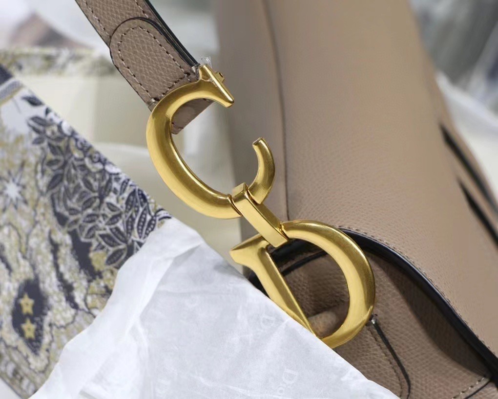 D*or saddle bag in warm taupe grained calfskin
