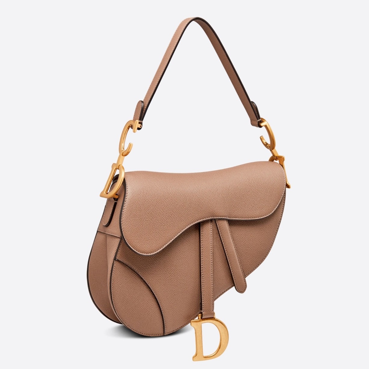D*or saddle bag in warm taupe grained calfskin