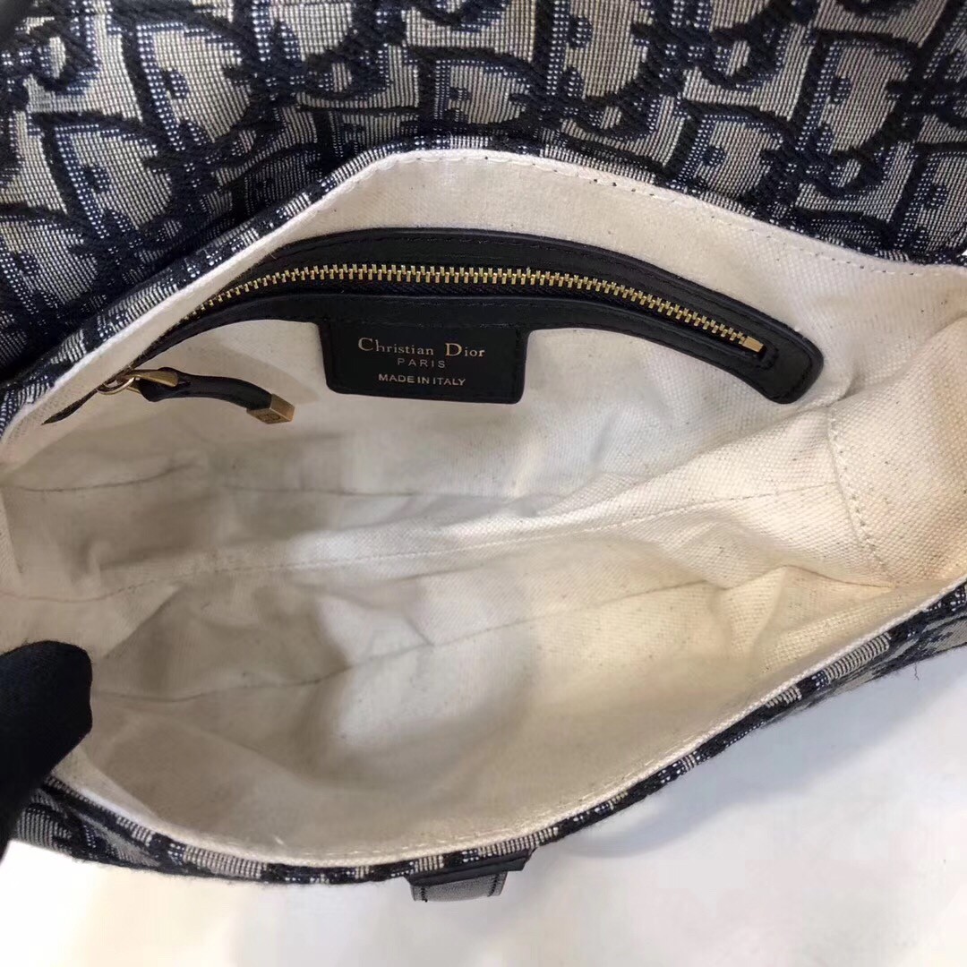 D*or saddle bag in blue oblique jacquard canvas