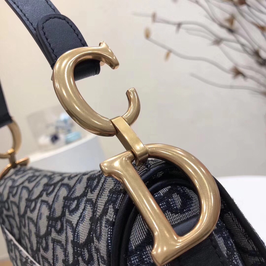 D*or saddle bag in blue oblique jacquard canvas