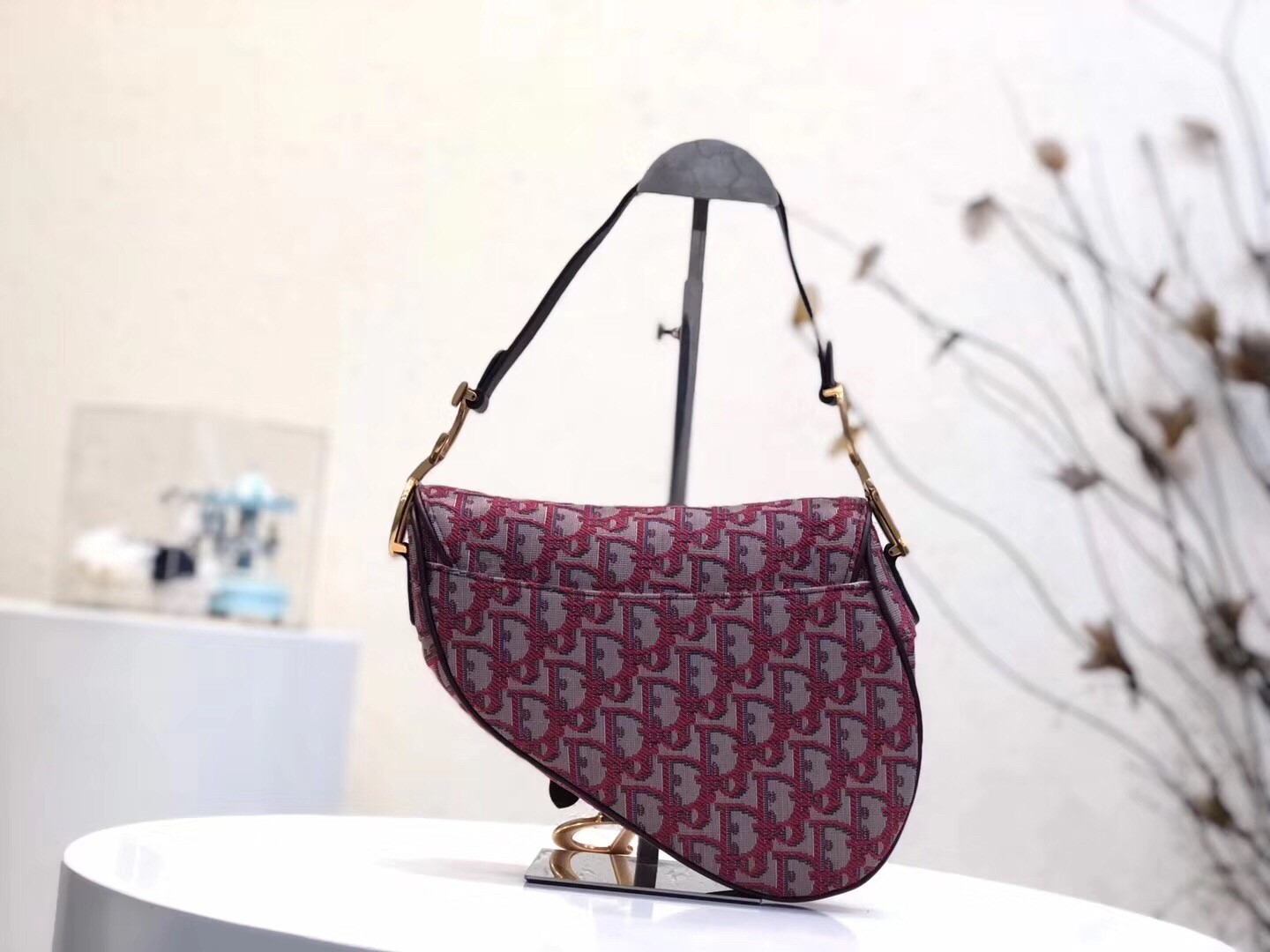 D*or saddle bag in bordeaux oblique jacquard canvas