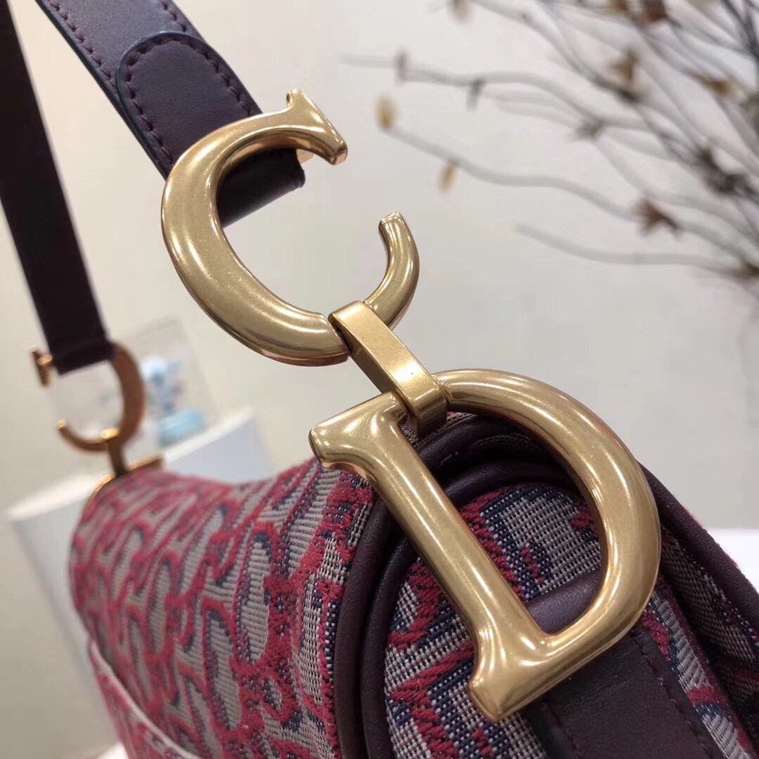 D*or saddle bag in bordeaux oblique jacquard canvas