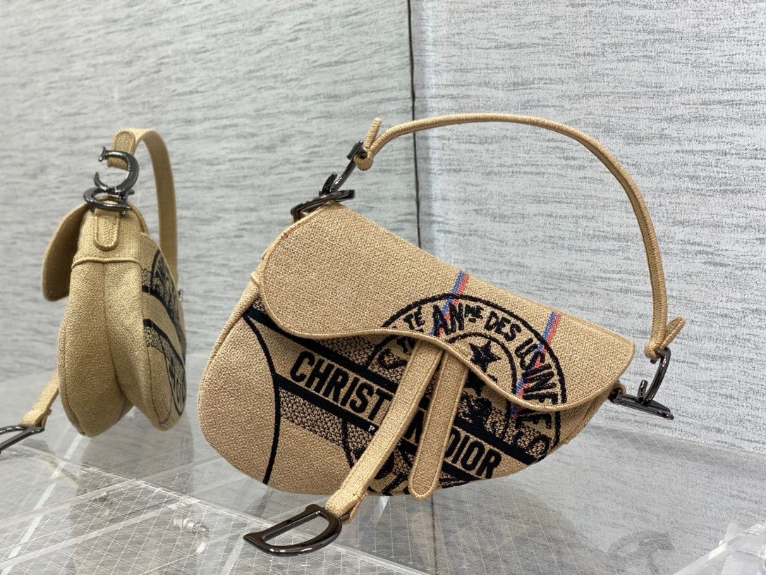 D*or saddle bag in beige jute canvas with D*or union motif