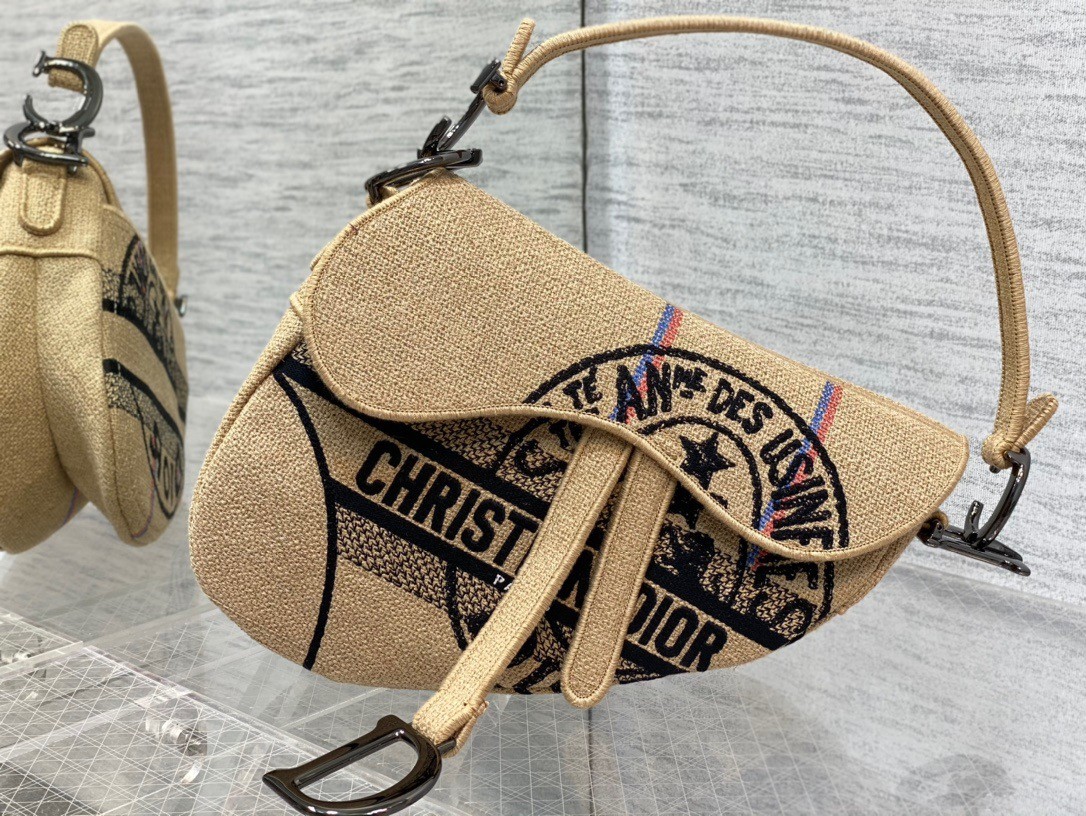 D*or saddle bag in beige jute canvas with D*or union motif