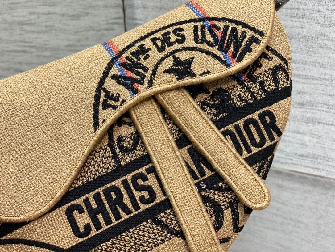 D*or saddle bag in beige jute canvas with D*or union motif