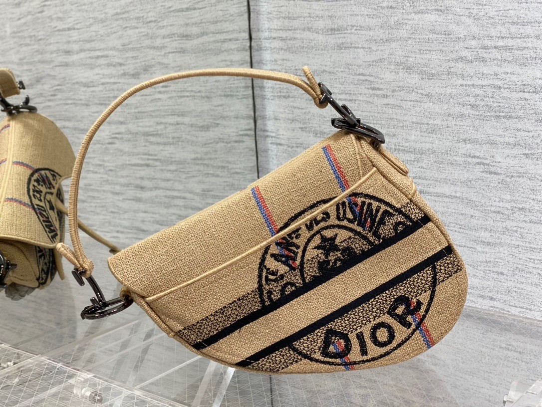 D*or saddle bag in beige jute canvas with D*or union motif
