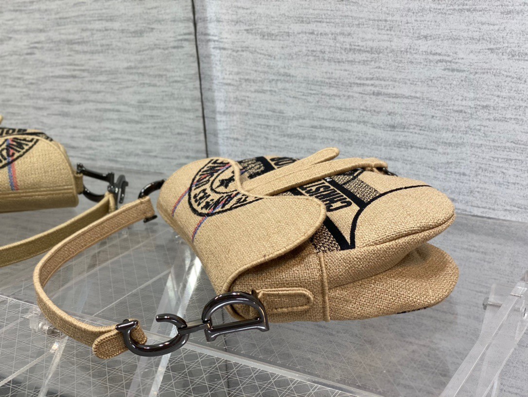 D*or saddle bag in beige jute canvas with D*or union motif