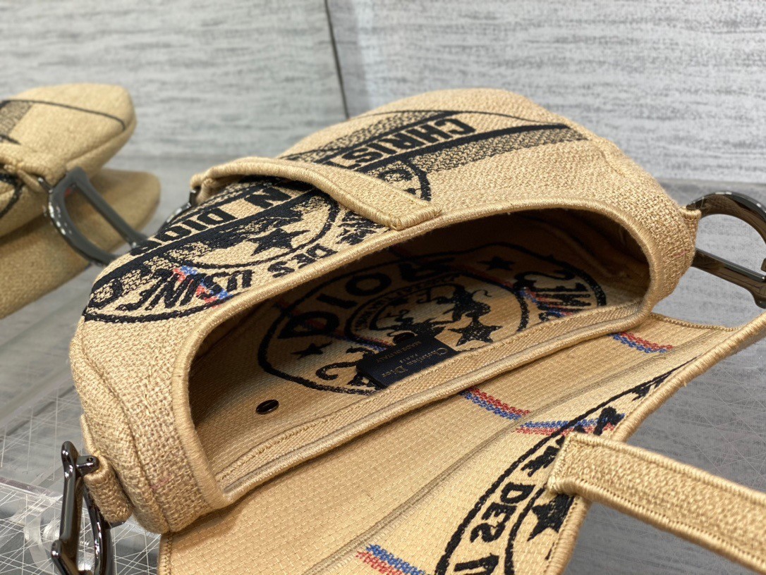 D*or saddle bag in beige jute canvas with D*or union motif
