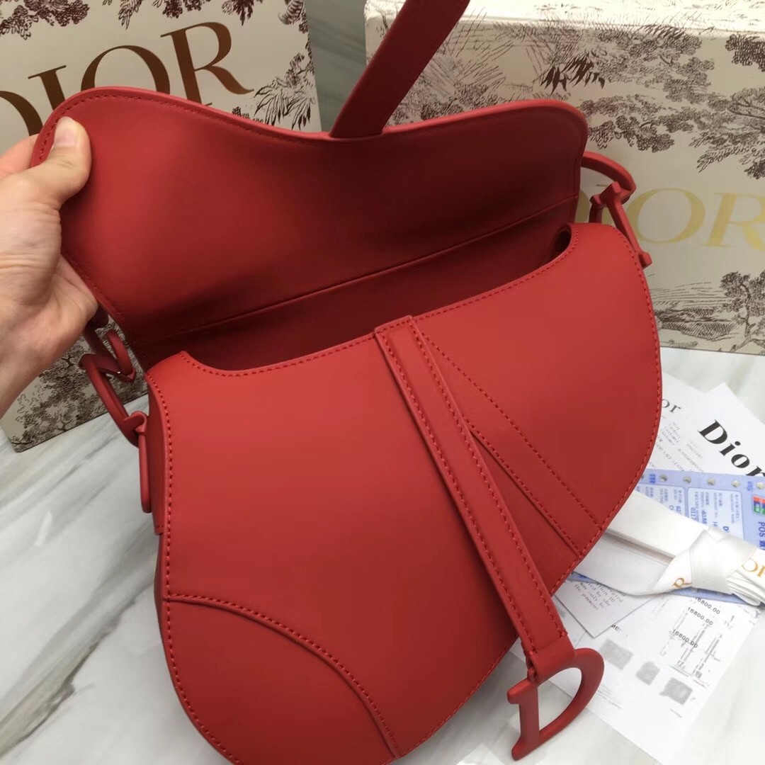 D*or saddle bag in cherry red matte calfskin