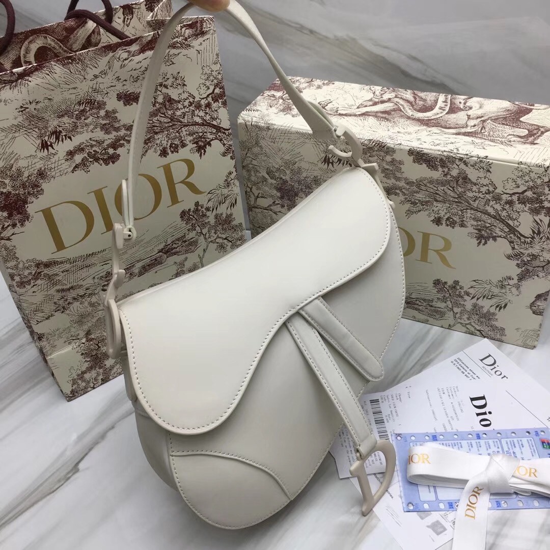 D*or saddle bag in white matte calfskin