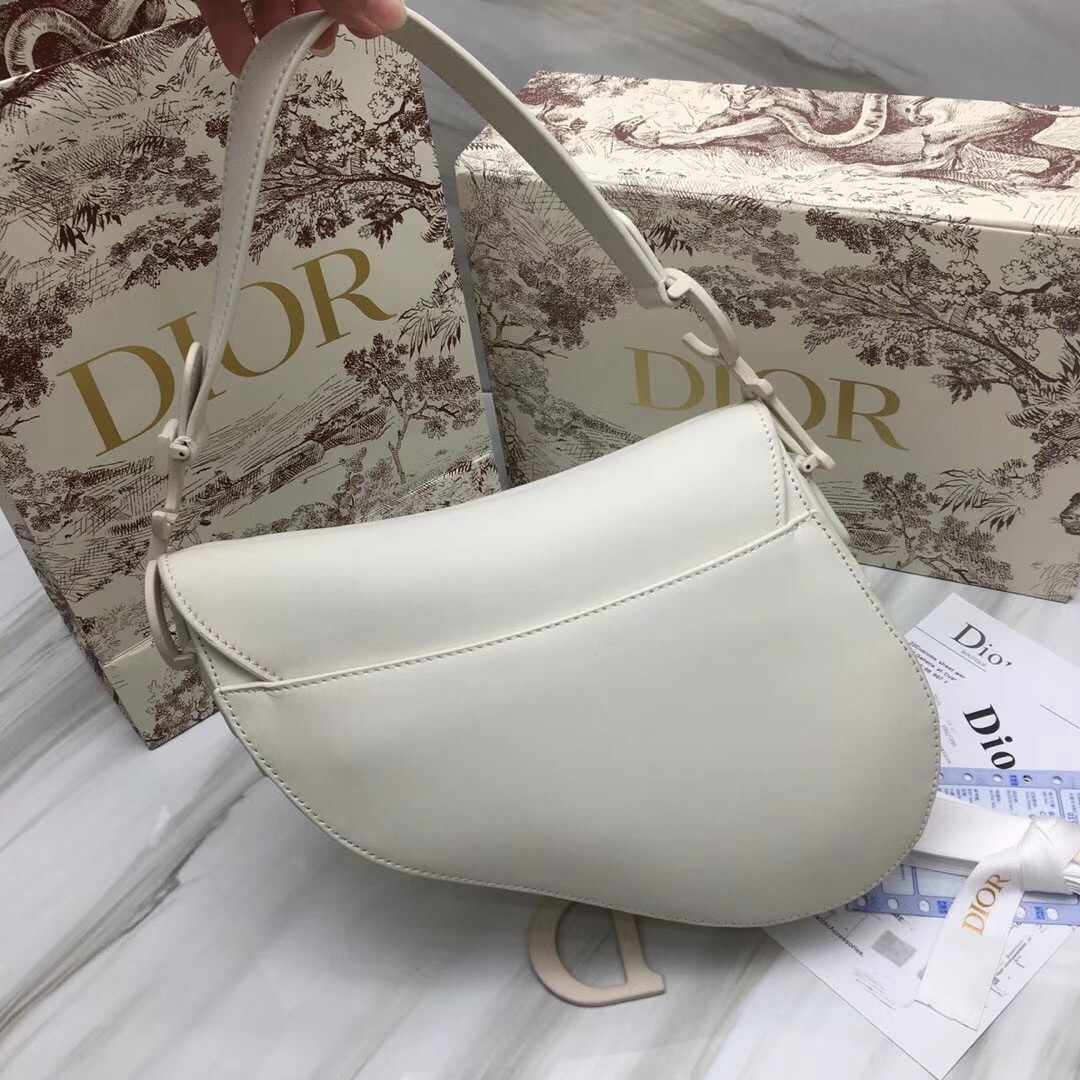 D*or saddle bag in white matte calfskin