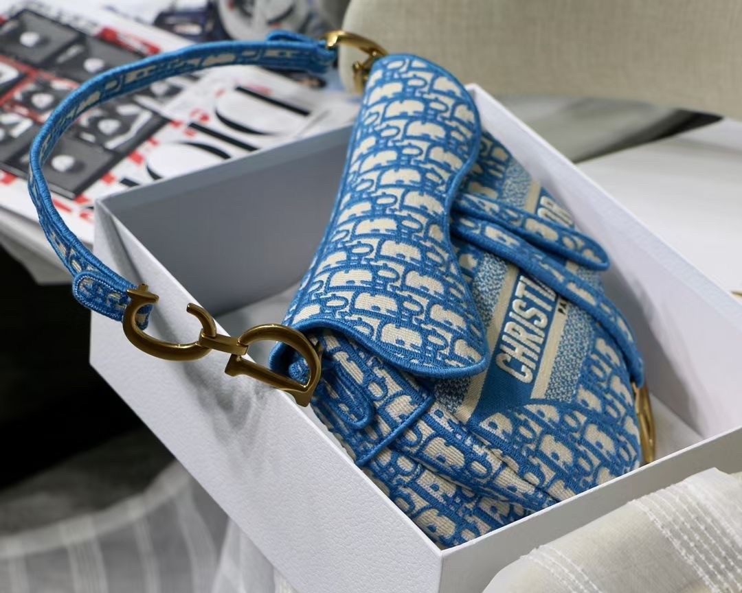 D*or saddle bag in cornflower blue D*or oblique embroidery