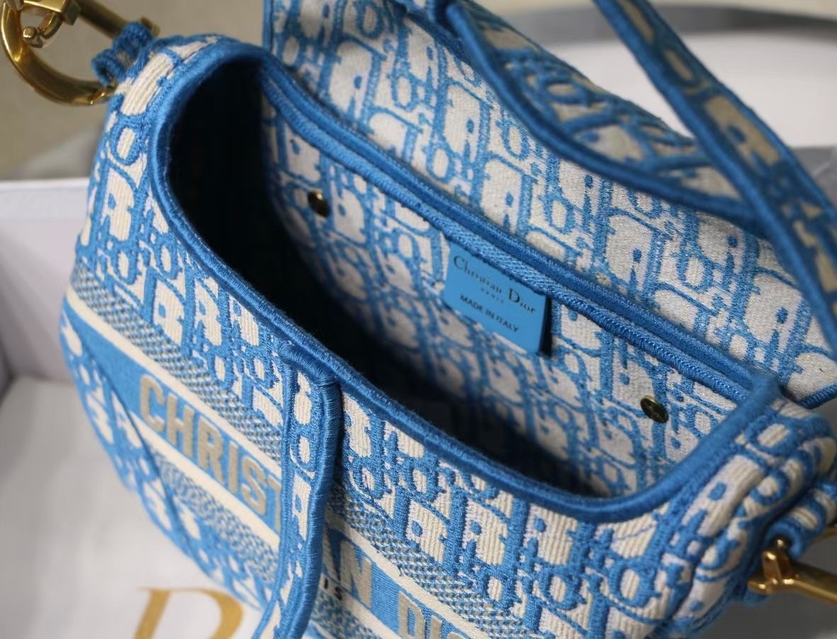 D*or saddle bag in cornflower blue D*or oblique embroidery