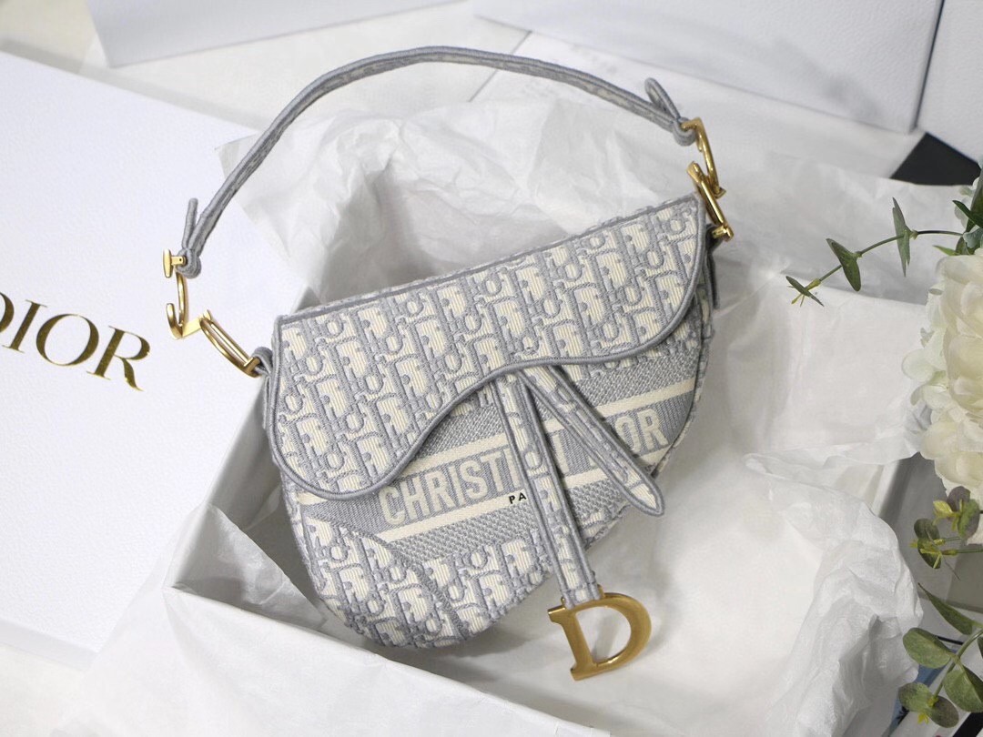 D*or saddle bag in gray D*or oblique embroidery