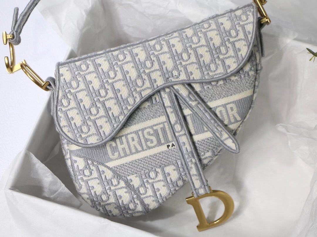 D*or saddle bag in gray D*or oblique embroidery