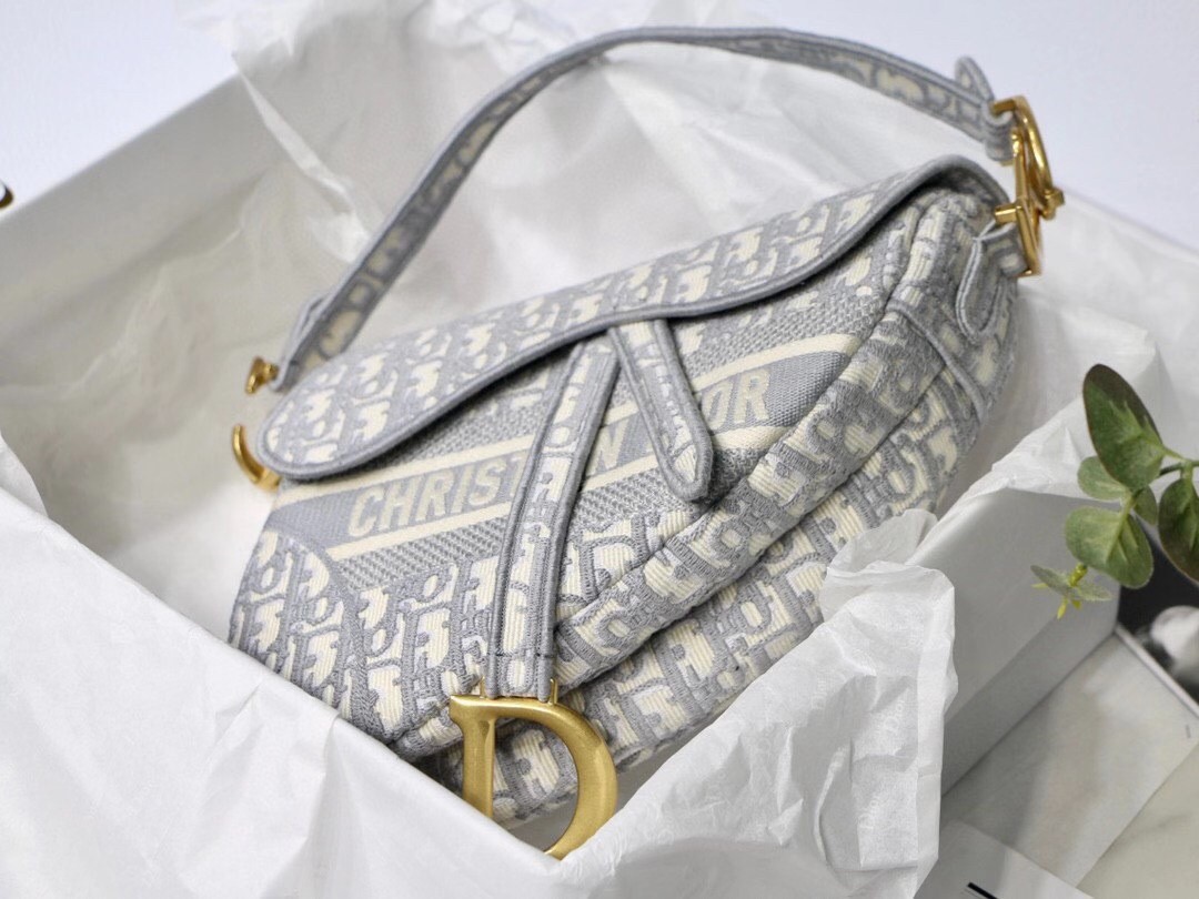 D*or saddle bag in gray D*or oblique embroidery
