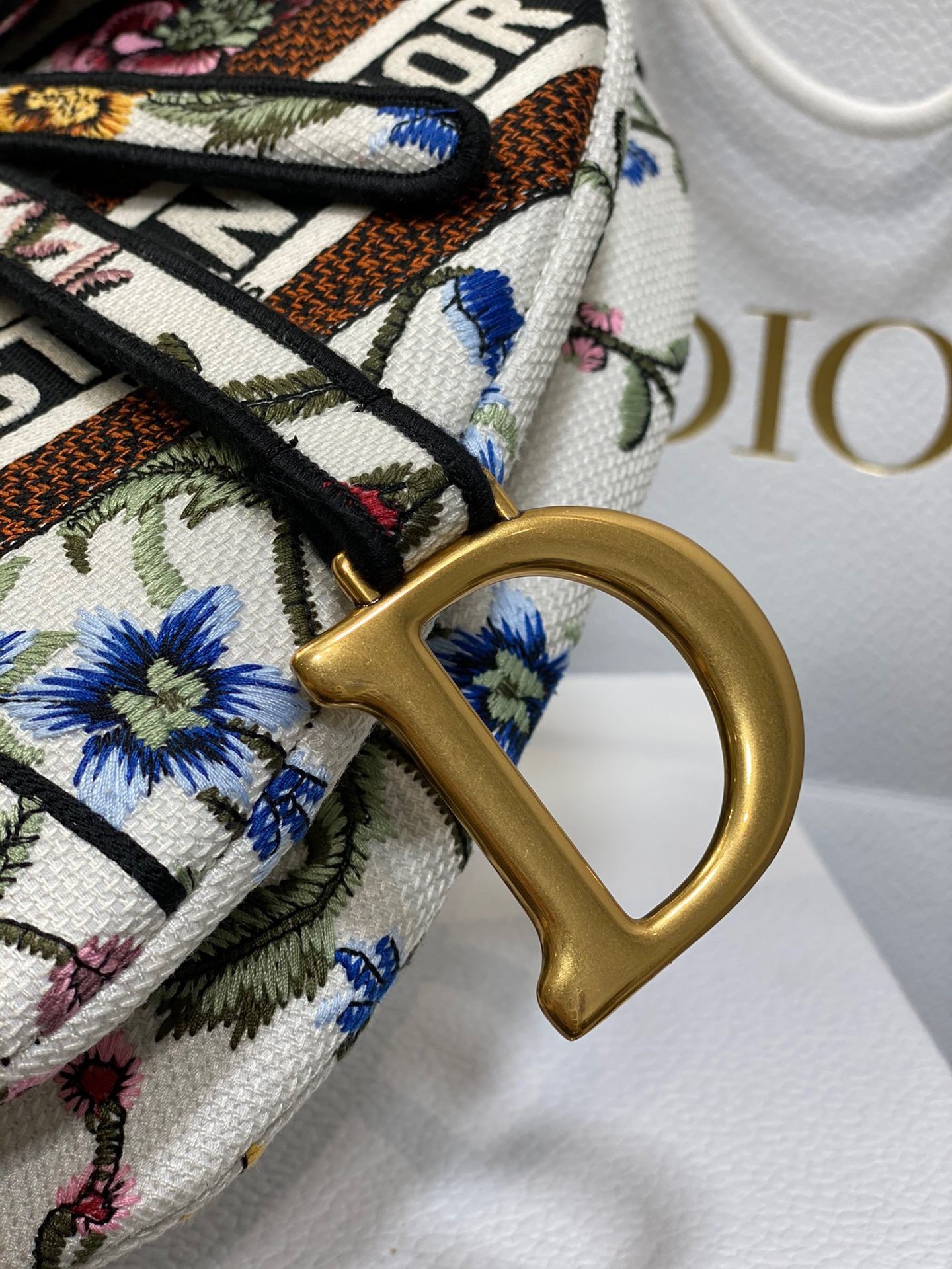 D*or saddle bag in white multicolor D*or petites fleurs embroidery