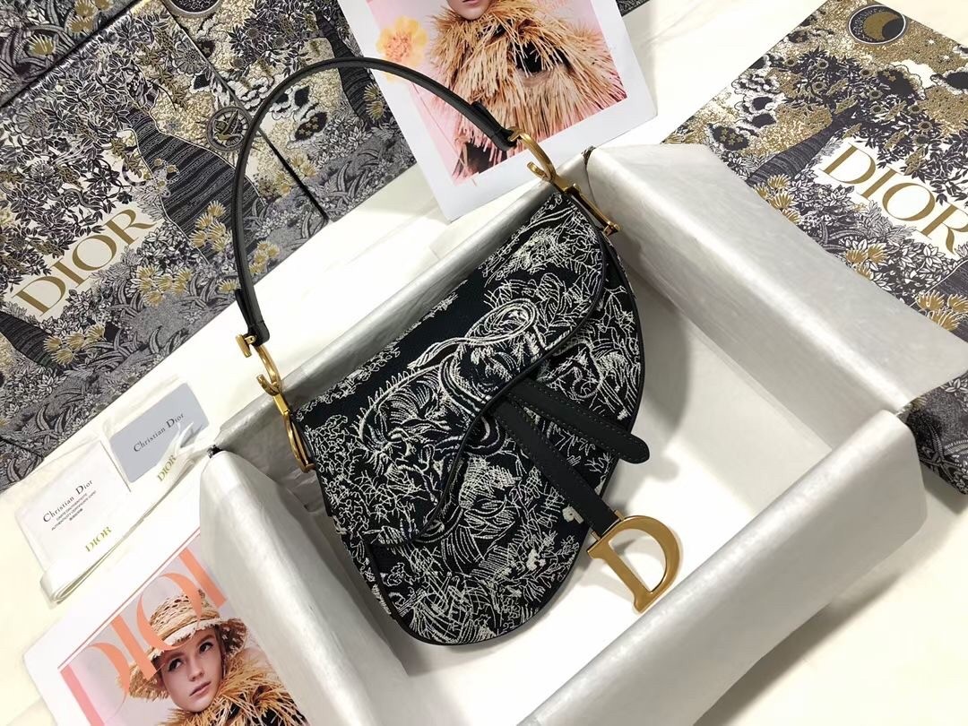 D*or saddle bag in blue toile de jouy reverse jacquard