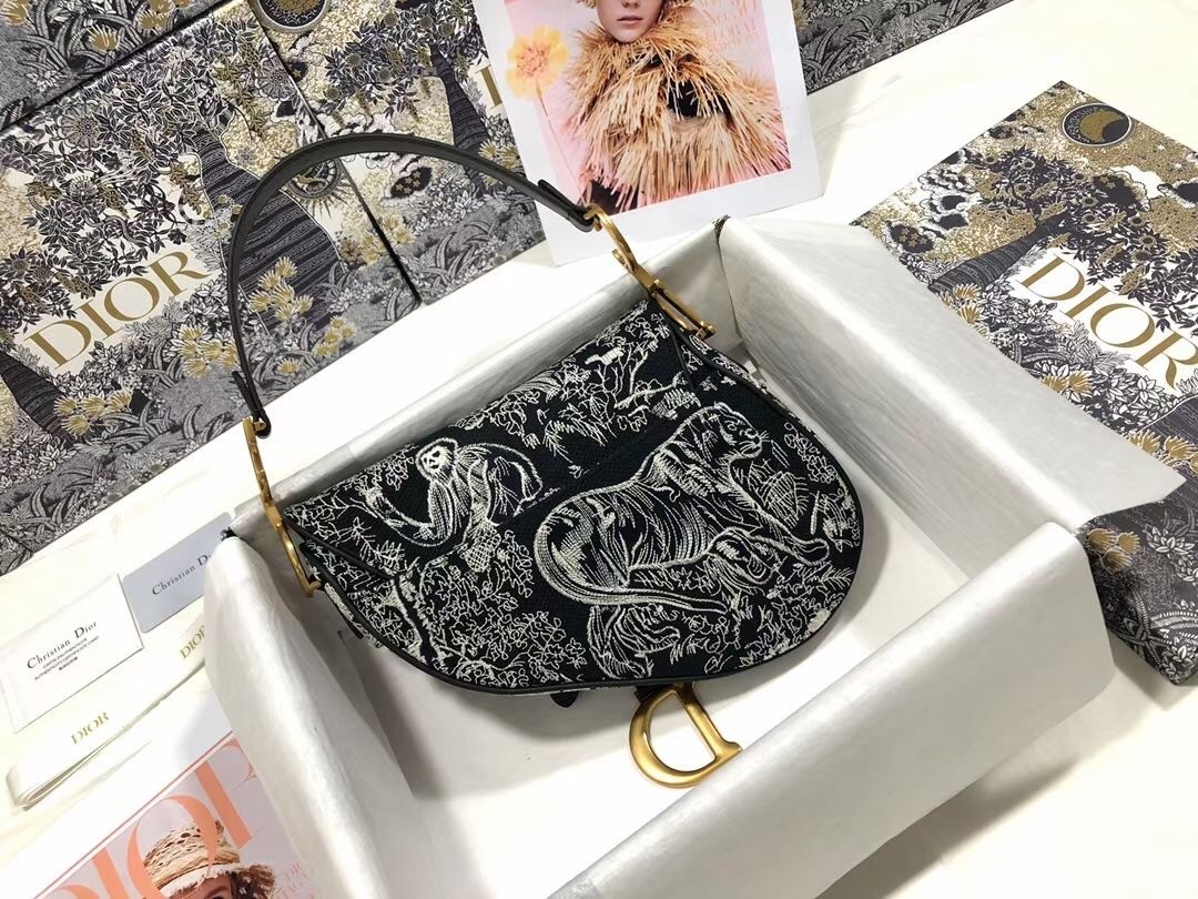 D*or saddle bag in blue toile de jouy reverse jacquard