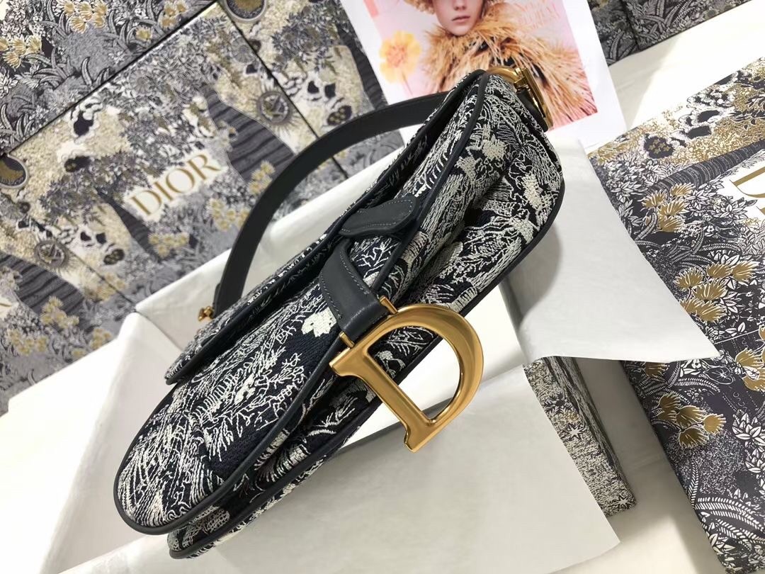 D*or saddle bag in blue toile de jouy reverse jacquard