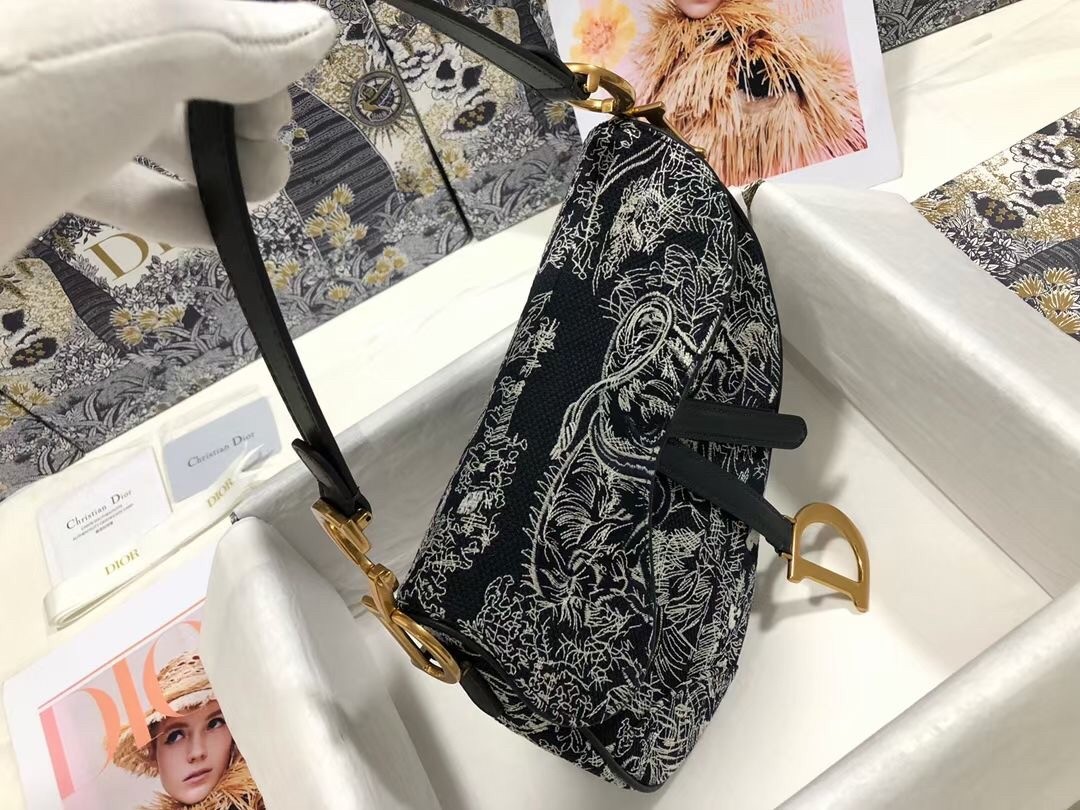 D*or saddle bag in blue toile de jouy reverse jacquard