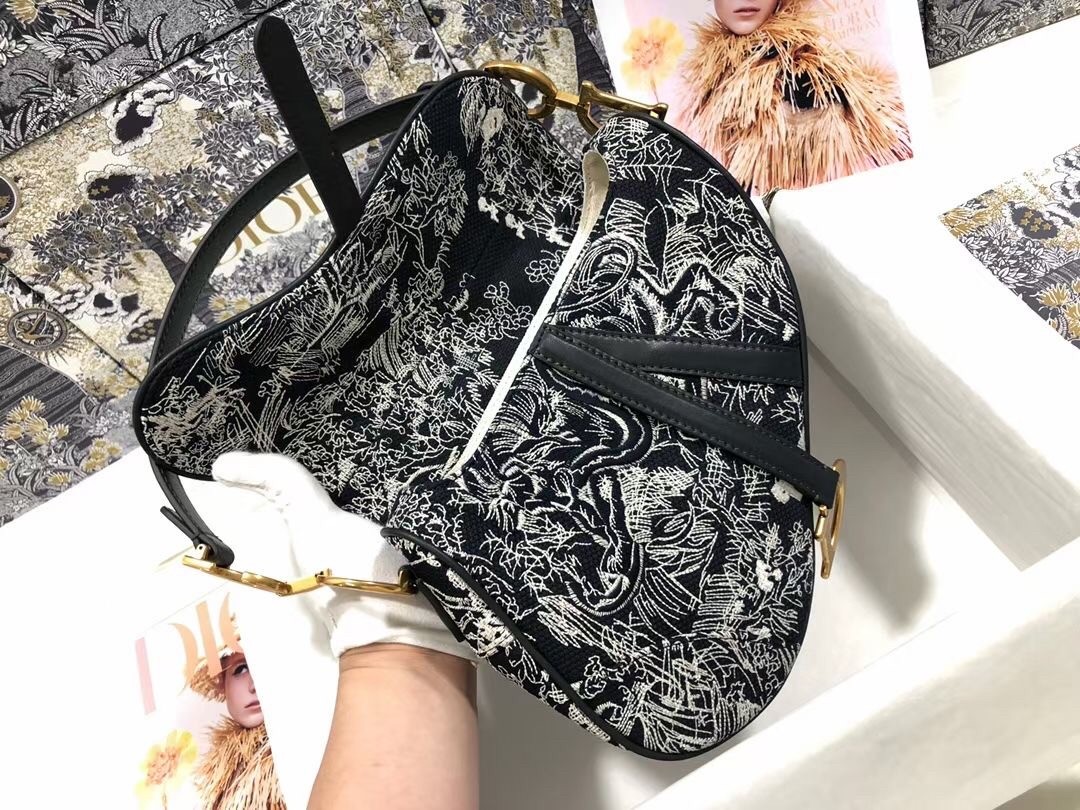 D*or saddle bag in blue toile de jouy reverse jacquard