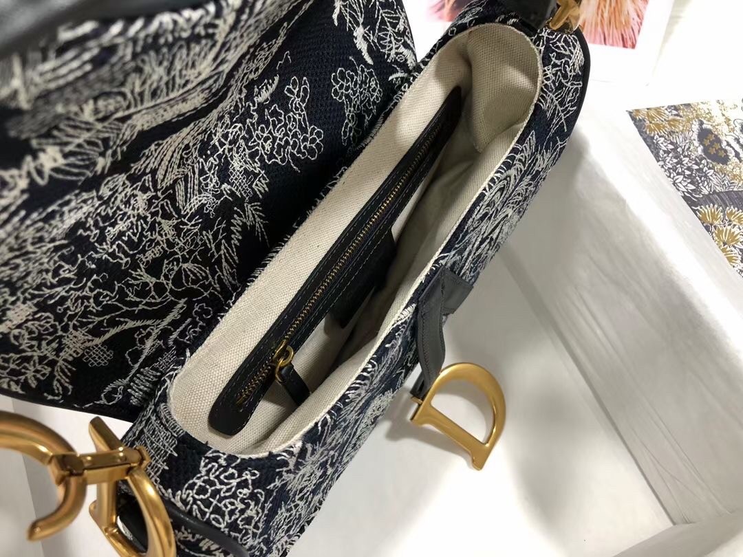 D*or saddle bag in blue toile de jouy reverse jacquard
