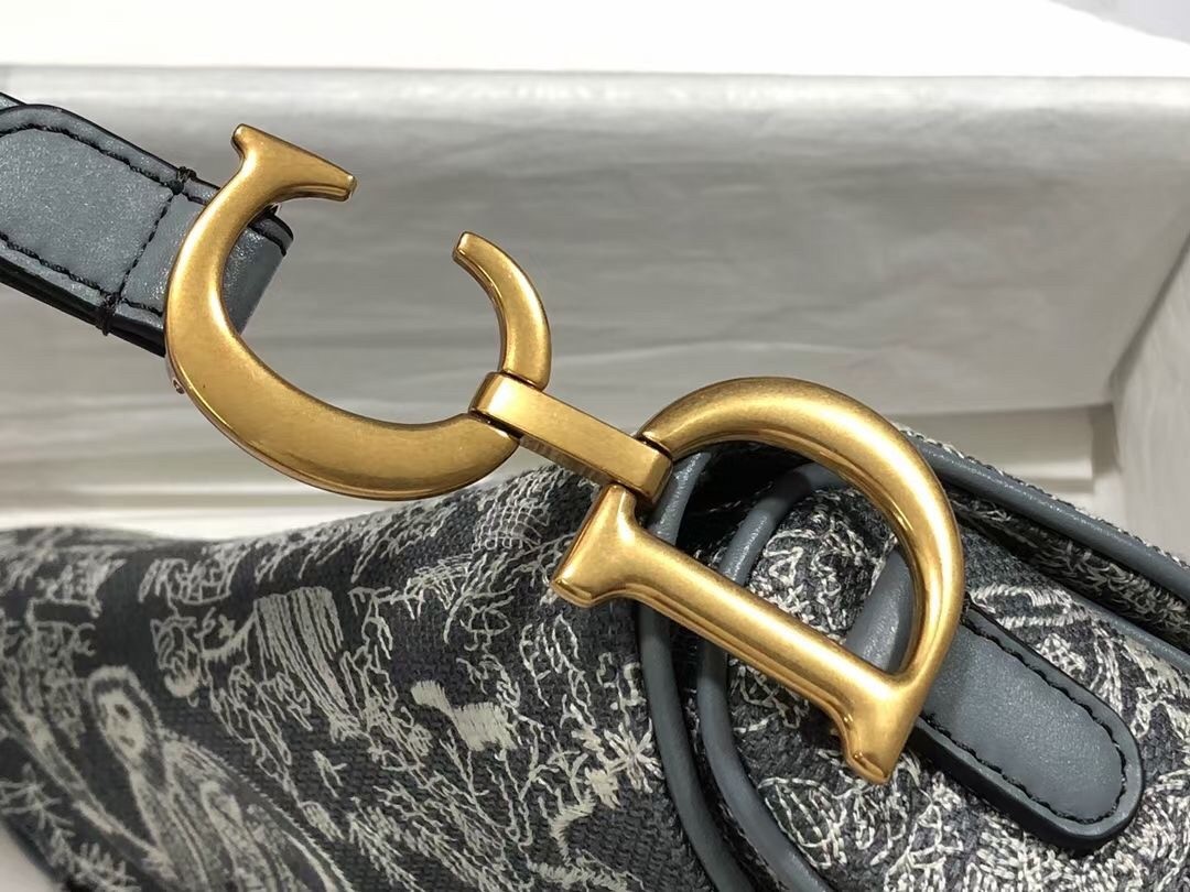 D*or saddle bag in grey toile de jouy reverse jacquard