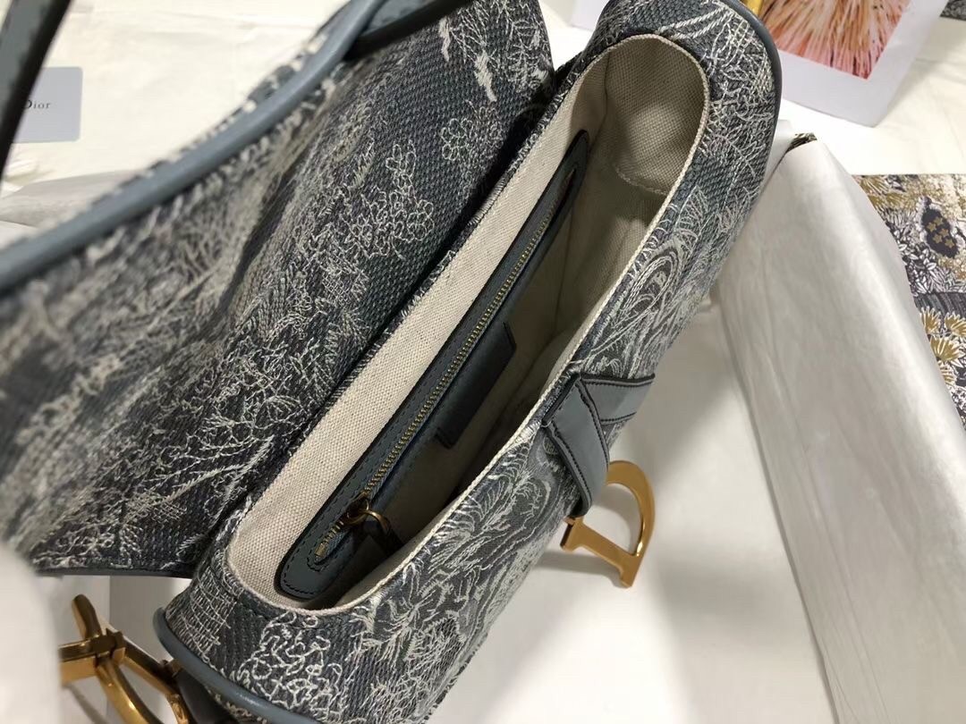 D*or saddle bag in grey toile de jouy reverse jacquard