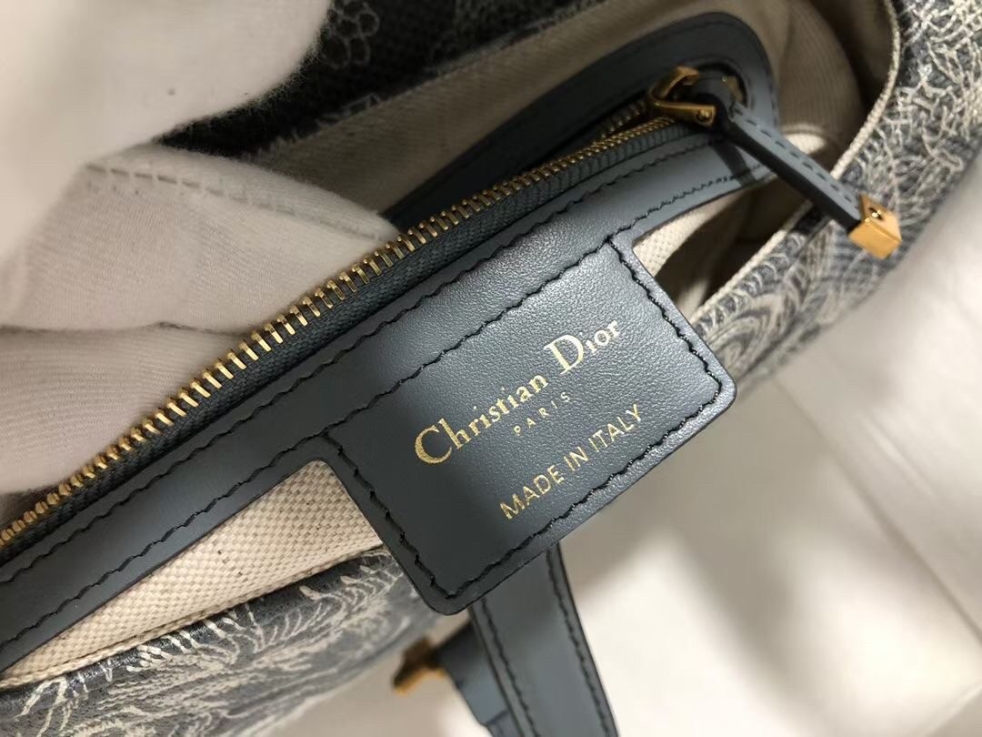 D*or saddle bag in grey toile de jouy reverse jacquard
