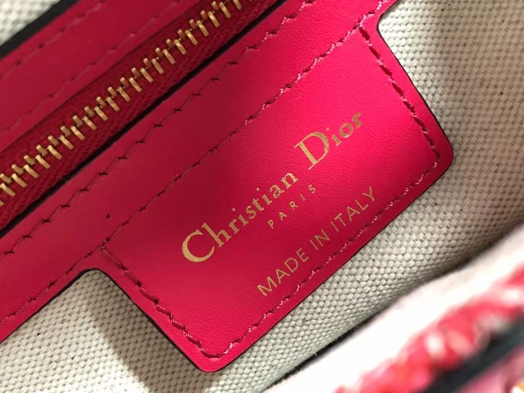 D*or saddle bag in red toile de jouy reverse jacquard