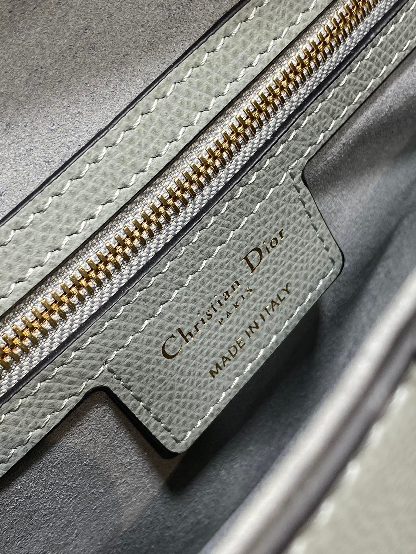D*or saddle bag with strap in grey stone grained calfskin