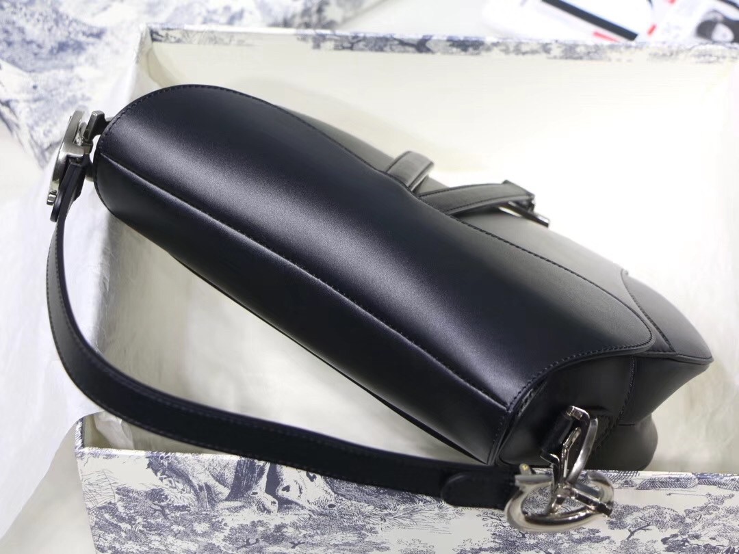 D*or saddle bag in black soft calfskin