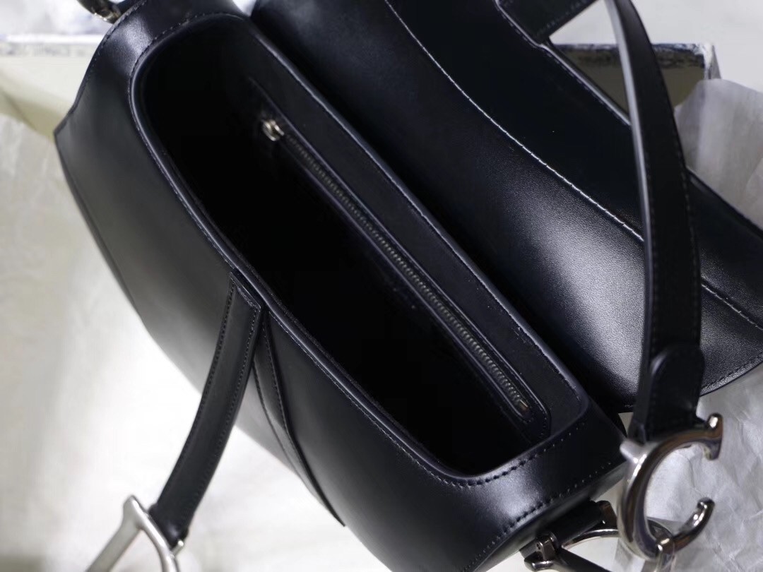 D*or saddle bag in black soft calfskin