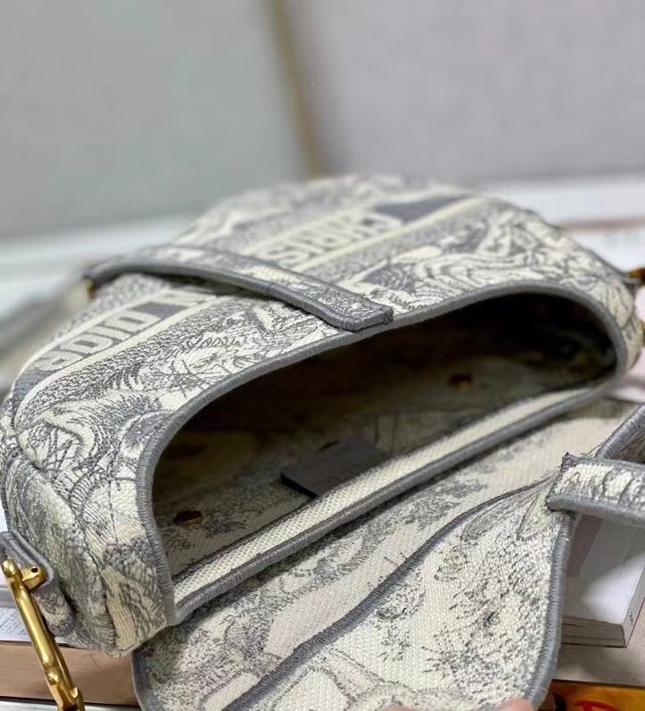 D*or saddle bag in grey toile de jouy embroidery