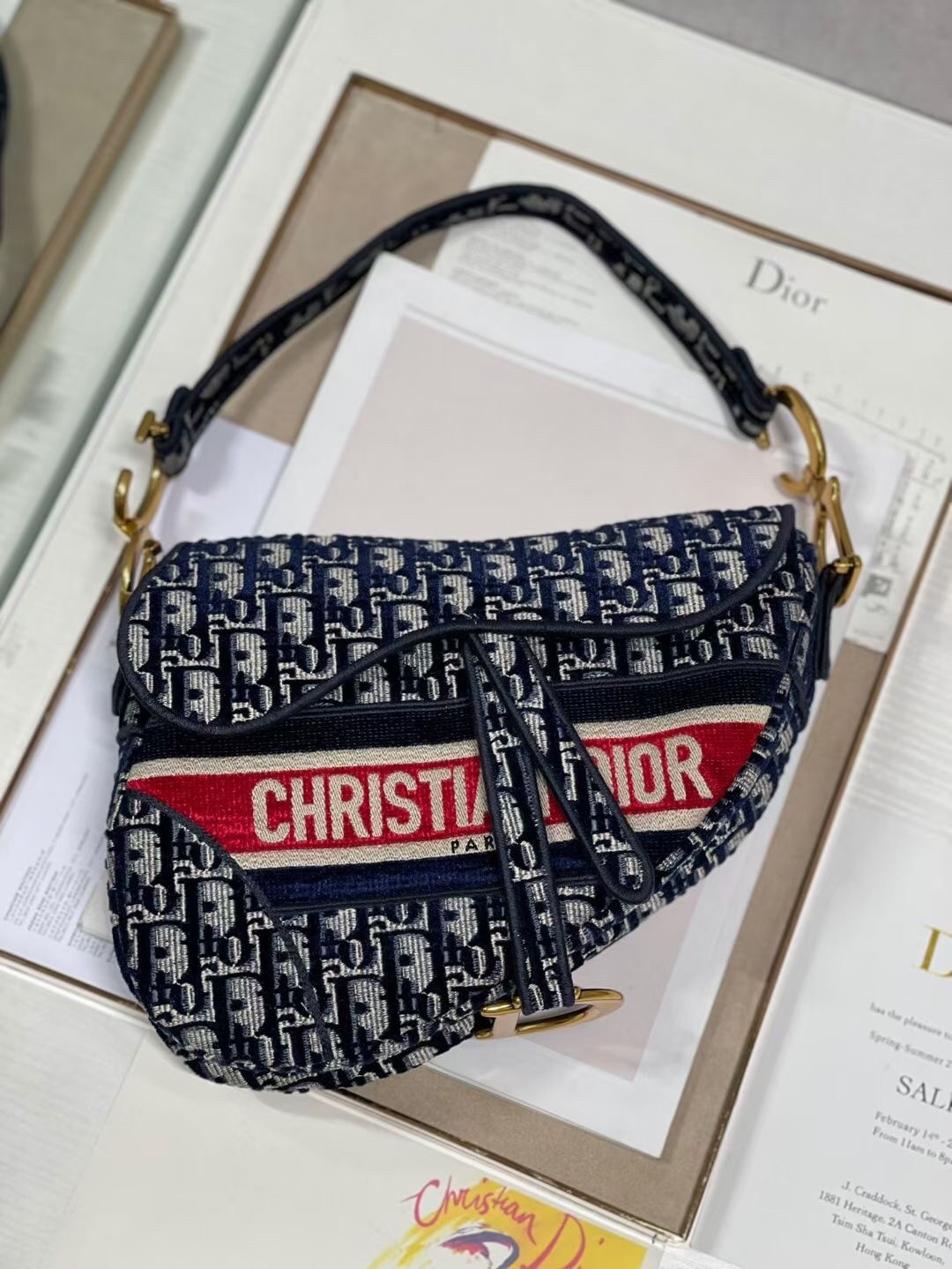 D*or saddle bag in D*or oblique embroidered velvet