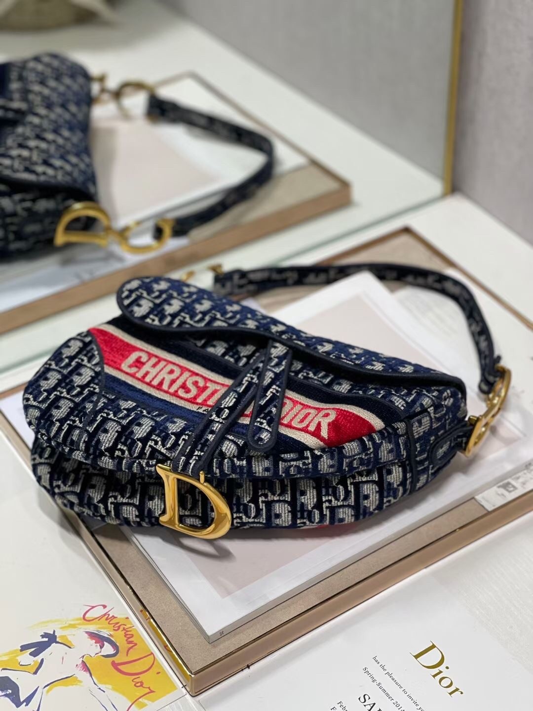 D*or saddle bag in D*or oblique embroidered velvet