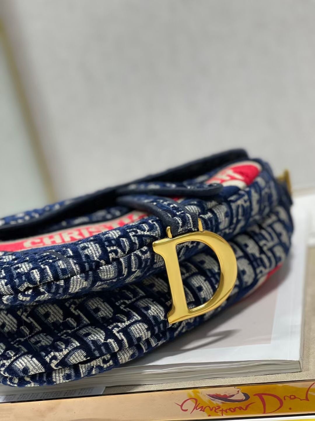 D*or saddle bag in D*or oblique embroidered velvet