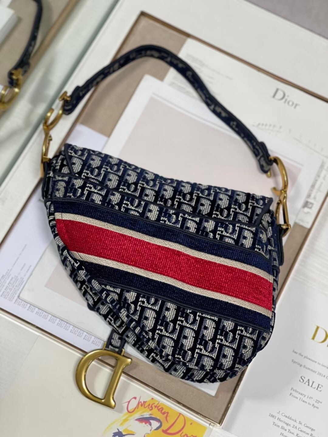 D*or saddle bag in D*or oblique embroidered velvet