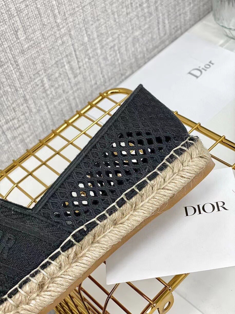 D*or granville espadrille in black mesh embroidery