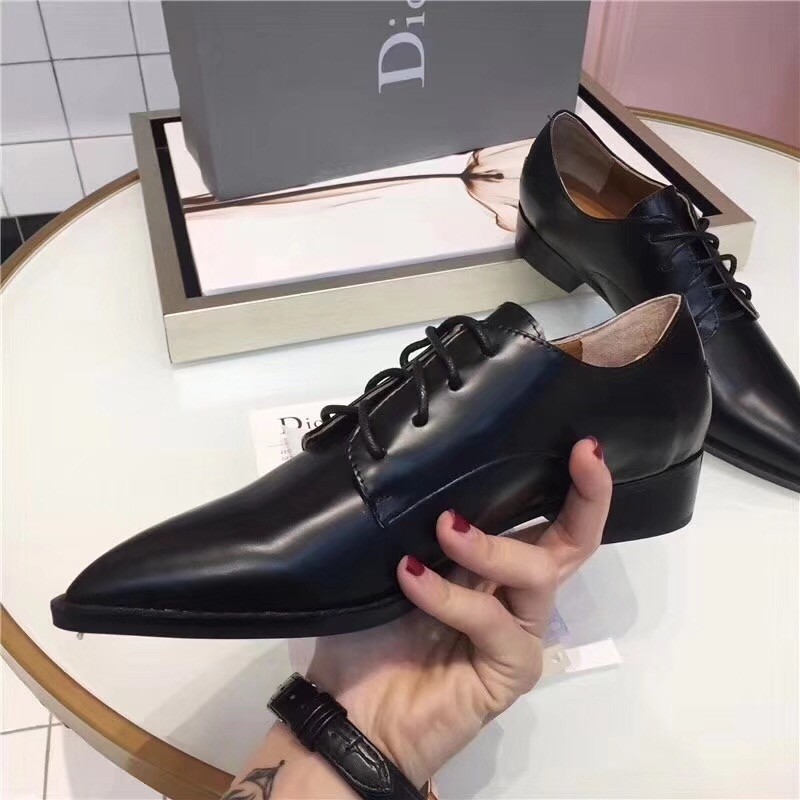 D*or black la derby flat shoe with white star