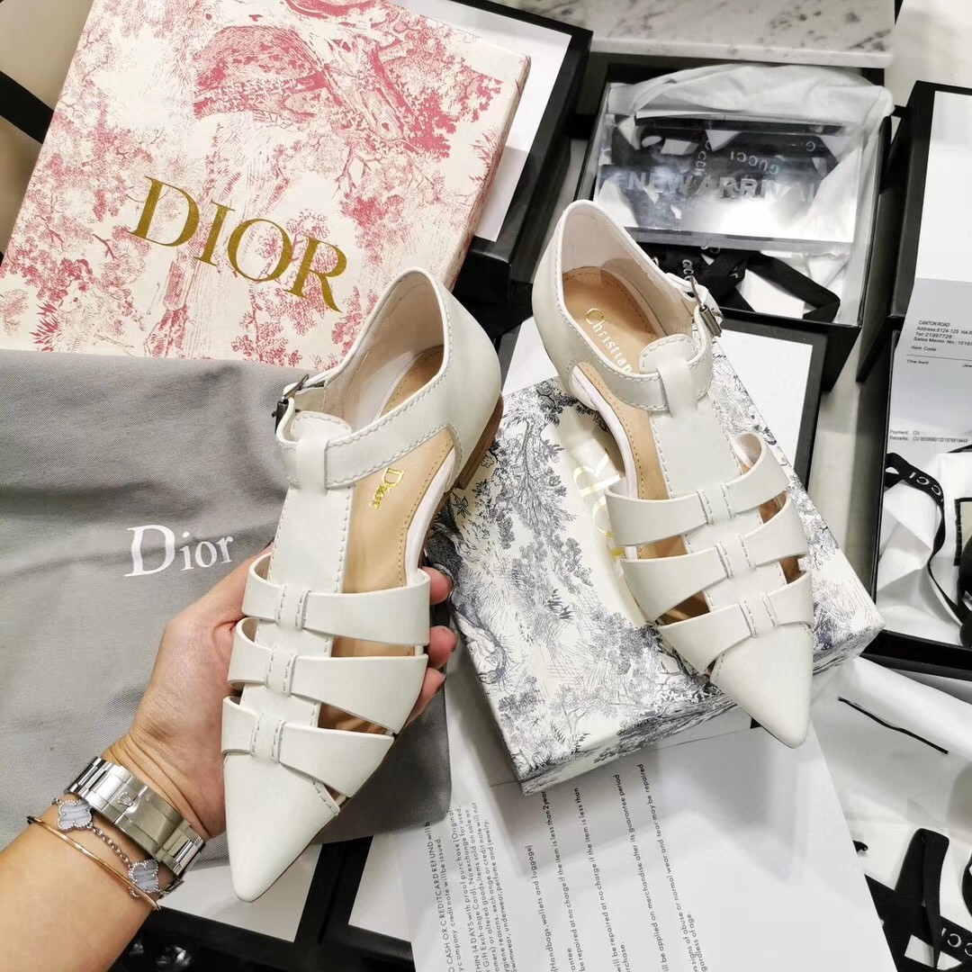 D*or sauvage ballerina flat in ivory calfskin