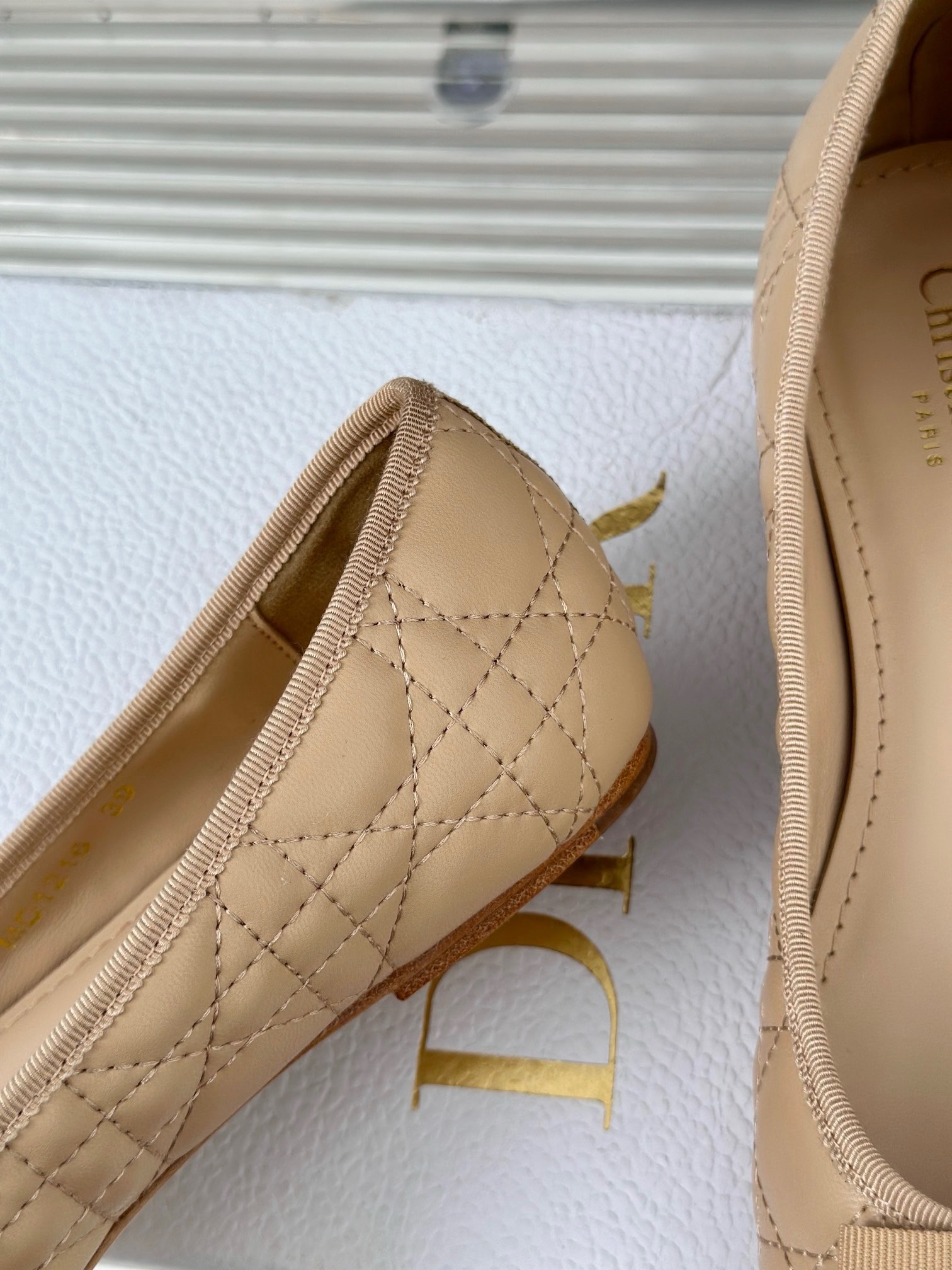 D*or ballerina flats in nude quilted cannage calfskin