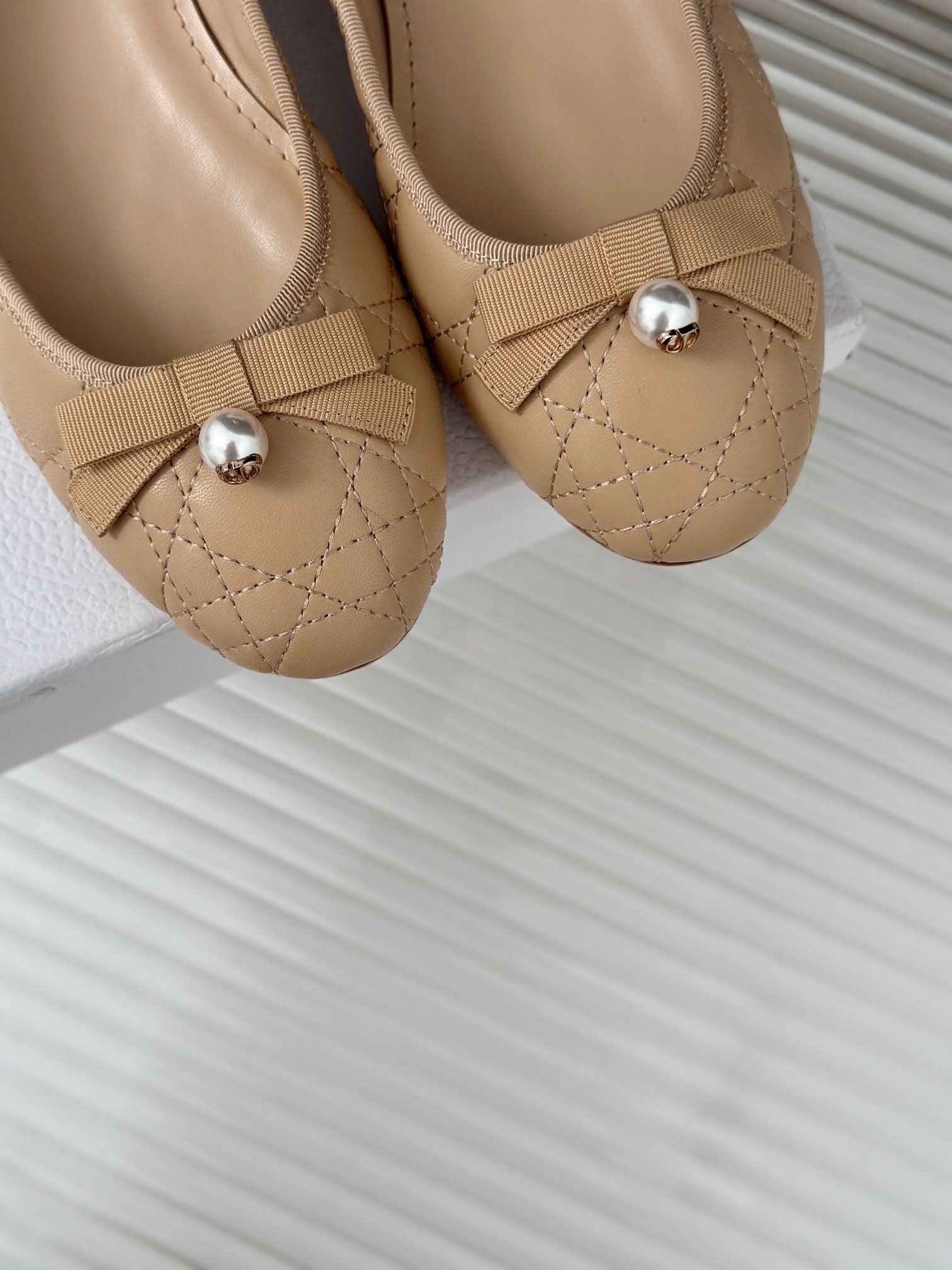 D*or ballerina flats in nude quilted cannage calfskin